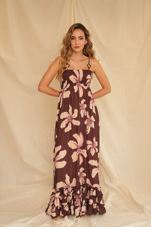 VESTIDO FLOR DE CREPÚSCULO VINO