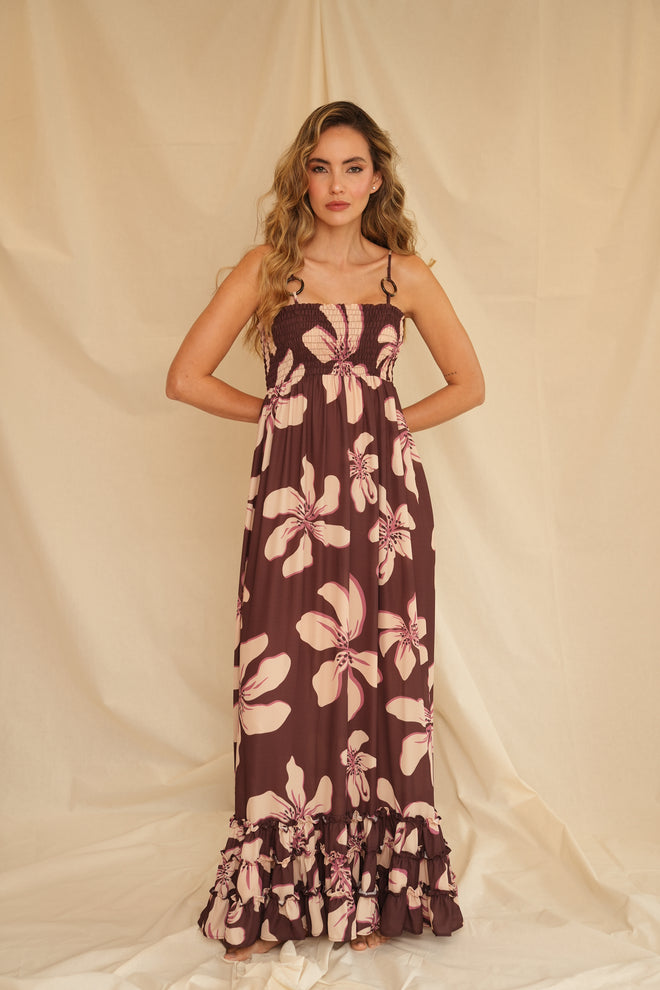 VESTIDO FLOR DE CREPÚSCULO VINO