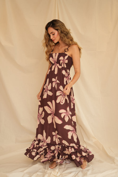 VESTIDO FLOR DE CREPÚSCULO VINO